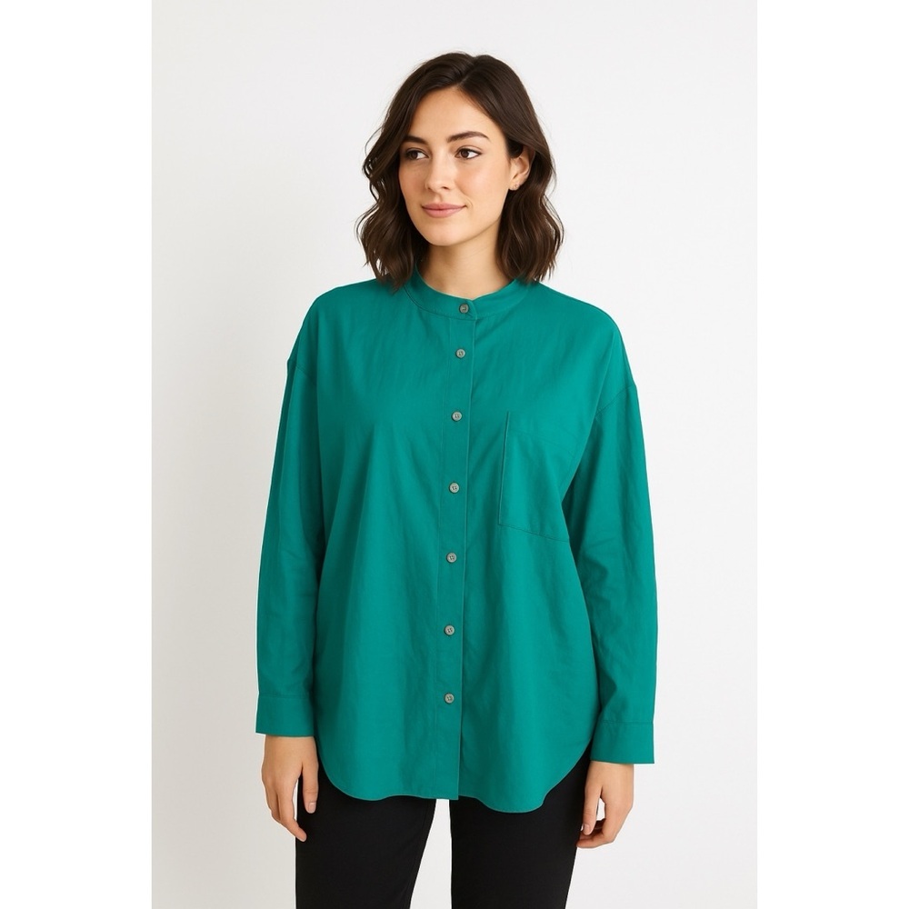 EUC Donni. Turquoise Green 100% Cotton Oversized Buttondown Shirt Blouse Small​​
